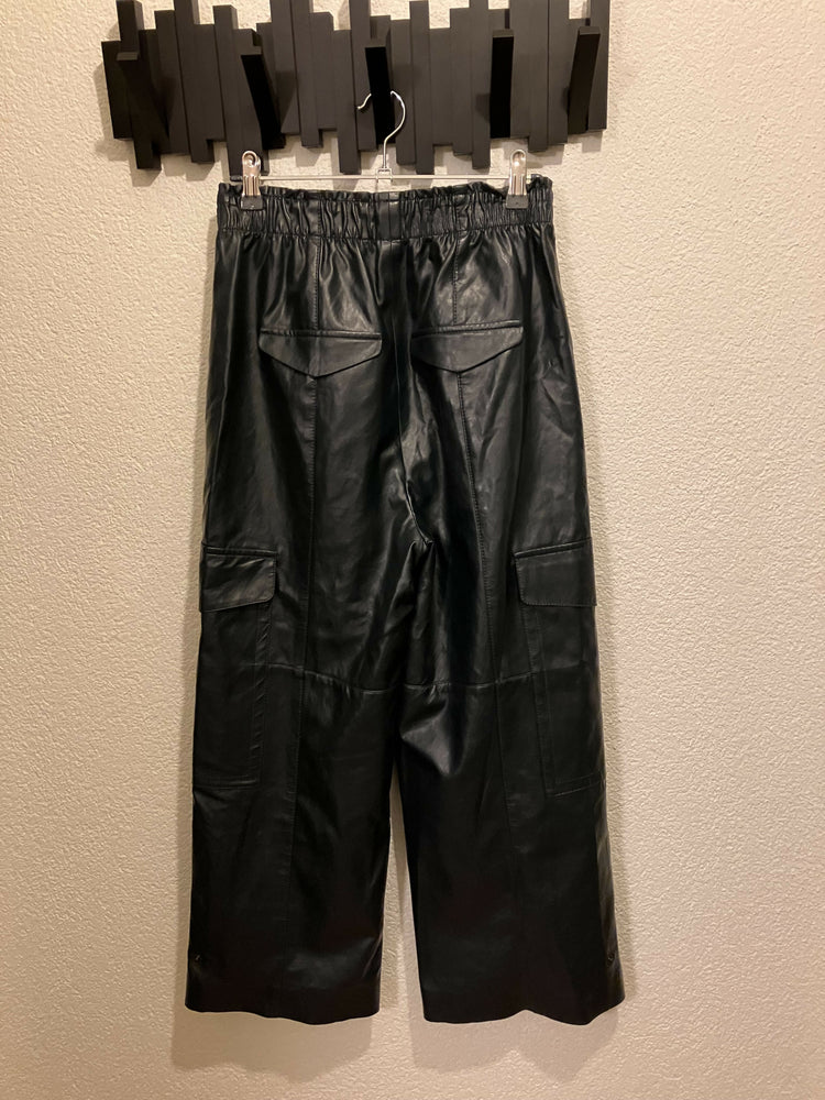 Faux-Leather Cropped Cargo Pants (Petrol)