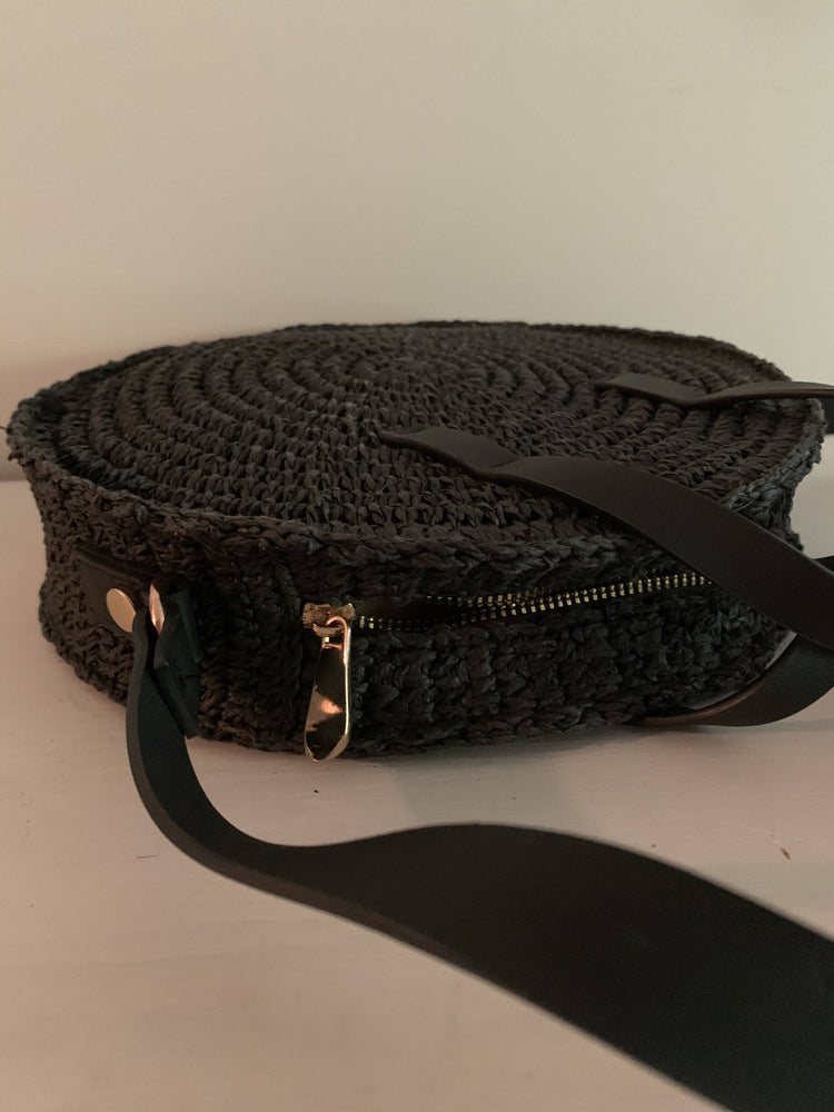 Sommer-Tasche Stroh schwarz