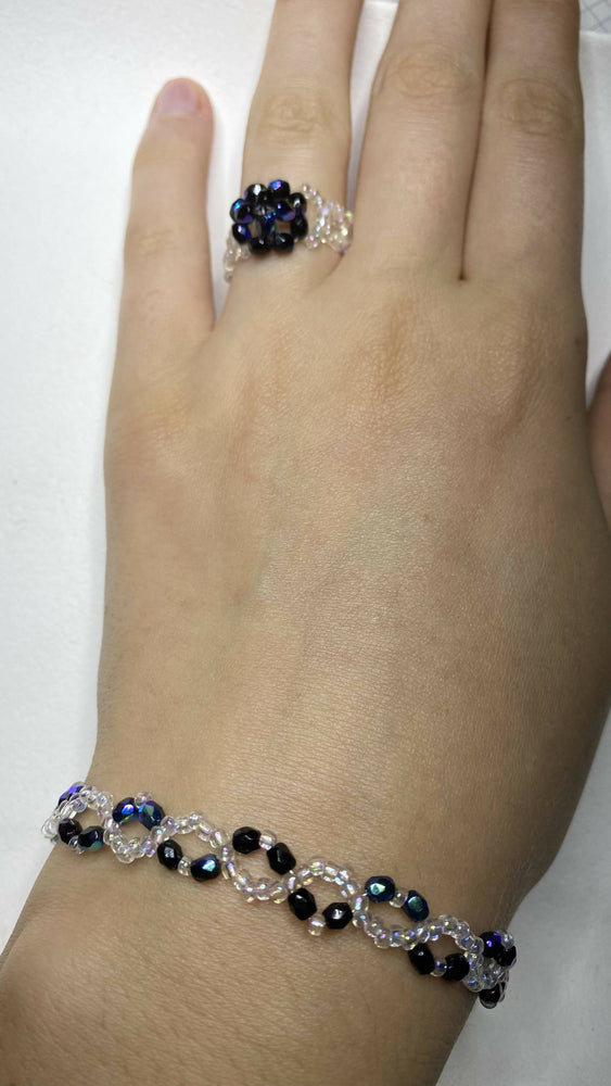 Weiß Blaues Schmuck Set - Armband + Ring